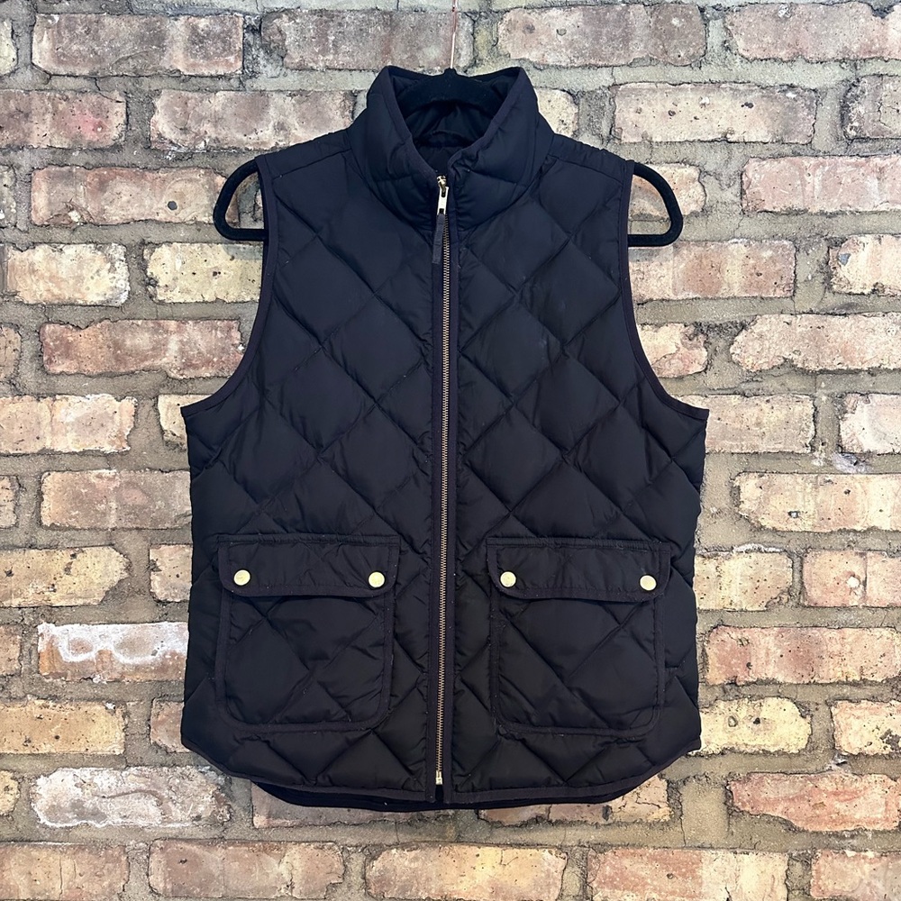 J. Crew Black Quilted Vest with Gold Zipper